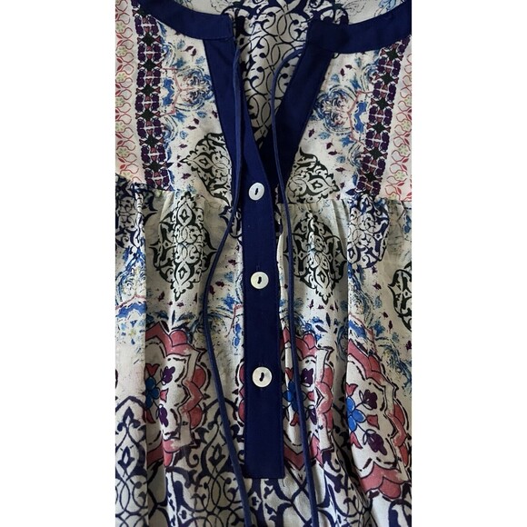 DR2 Daniel Rainn Top Womens Medium Floral Boho Peasant Roll Tab Flowy Blouse - Picture 3 of 10